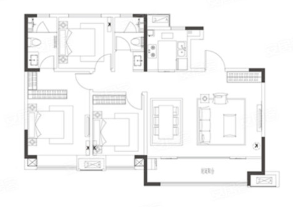 青岛装修方案 即墨青特城 3室2厅2卫 120平米
